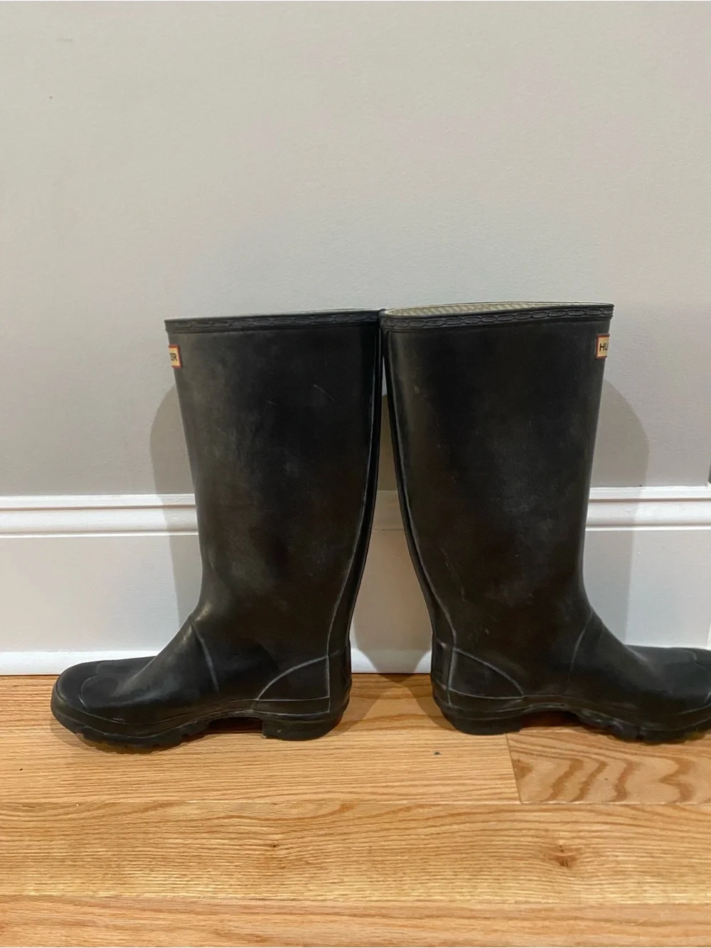 Hunter Black Tall Rain Boots with Logo Trim